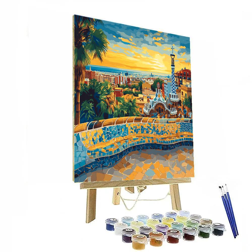 Park Guell Mosaic Terraces Barcelona Spain Number painting