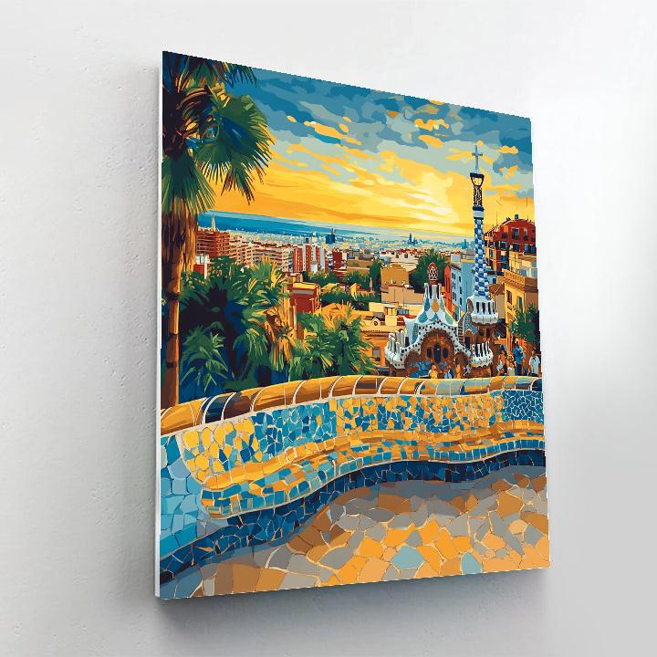 Park Guell Mosaic Terraces Barcelona Spain Number painting