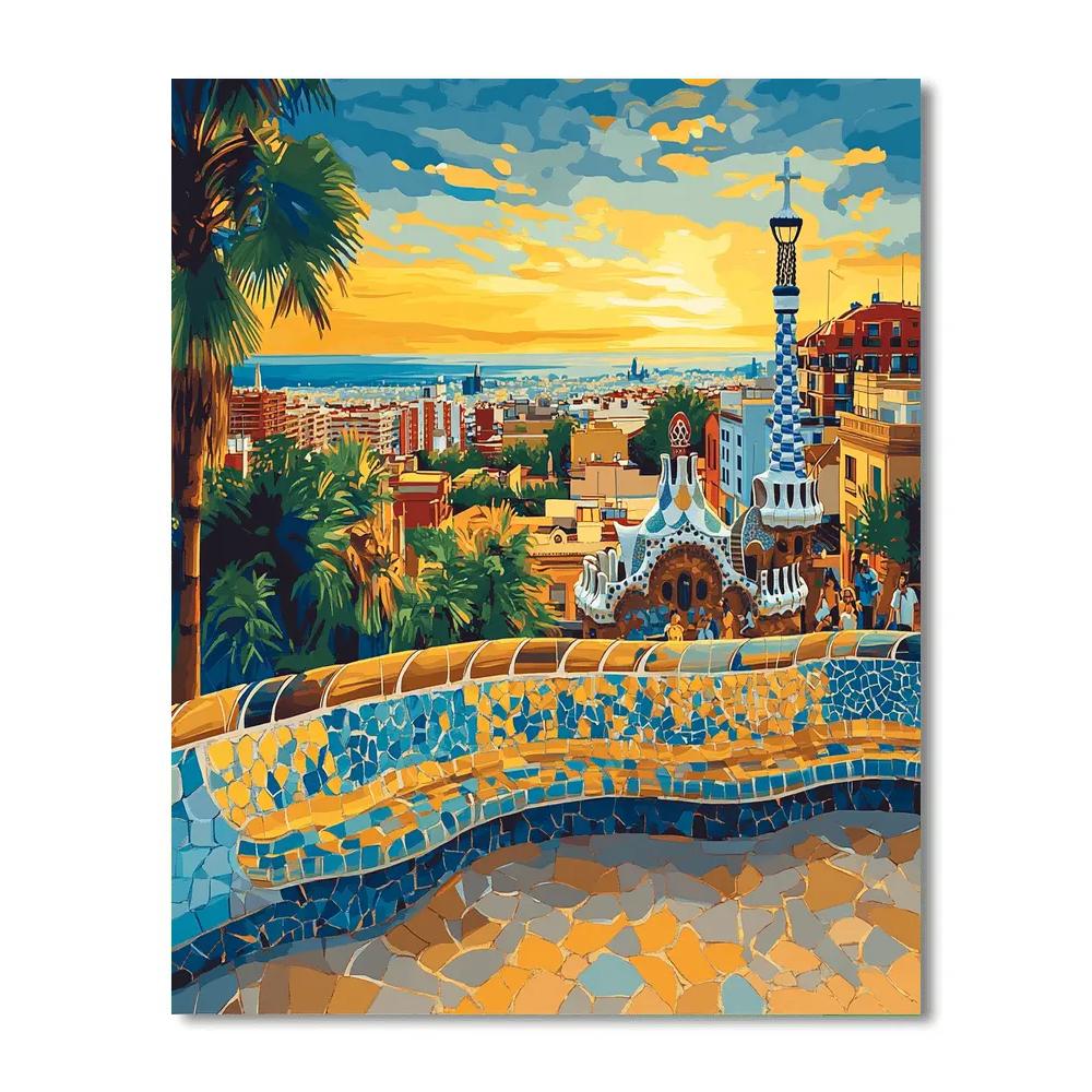 Park Guell Mosaic Terraces Barcelona Spain Number painting