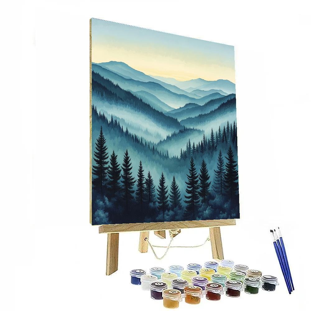 Hiroshige Inspired Mist Over Silent Pines Numbered painting kits