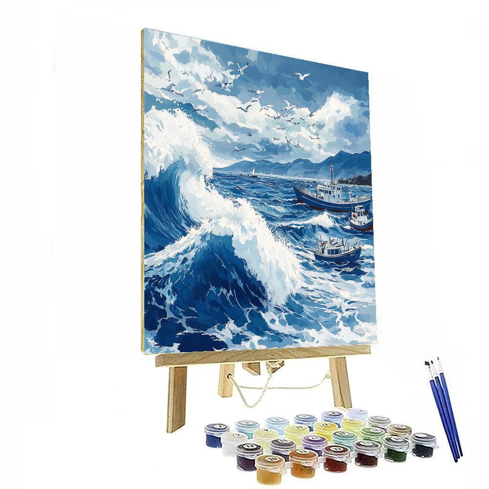 Hokusai Inspired Stormy Coast paint by number