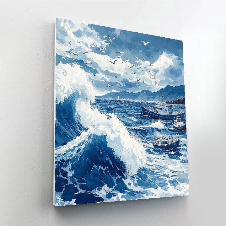 Hokusai Inspired Stormy Coast paint by number