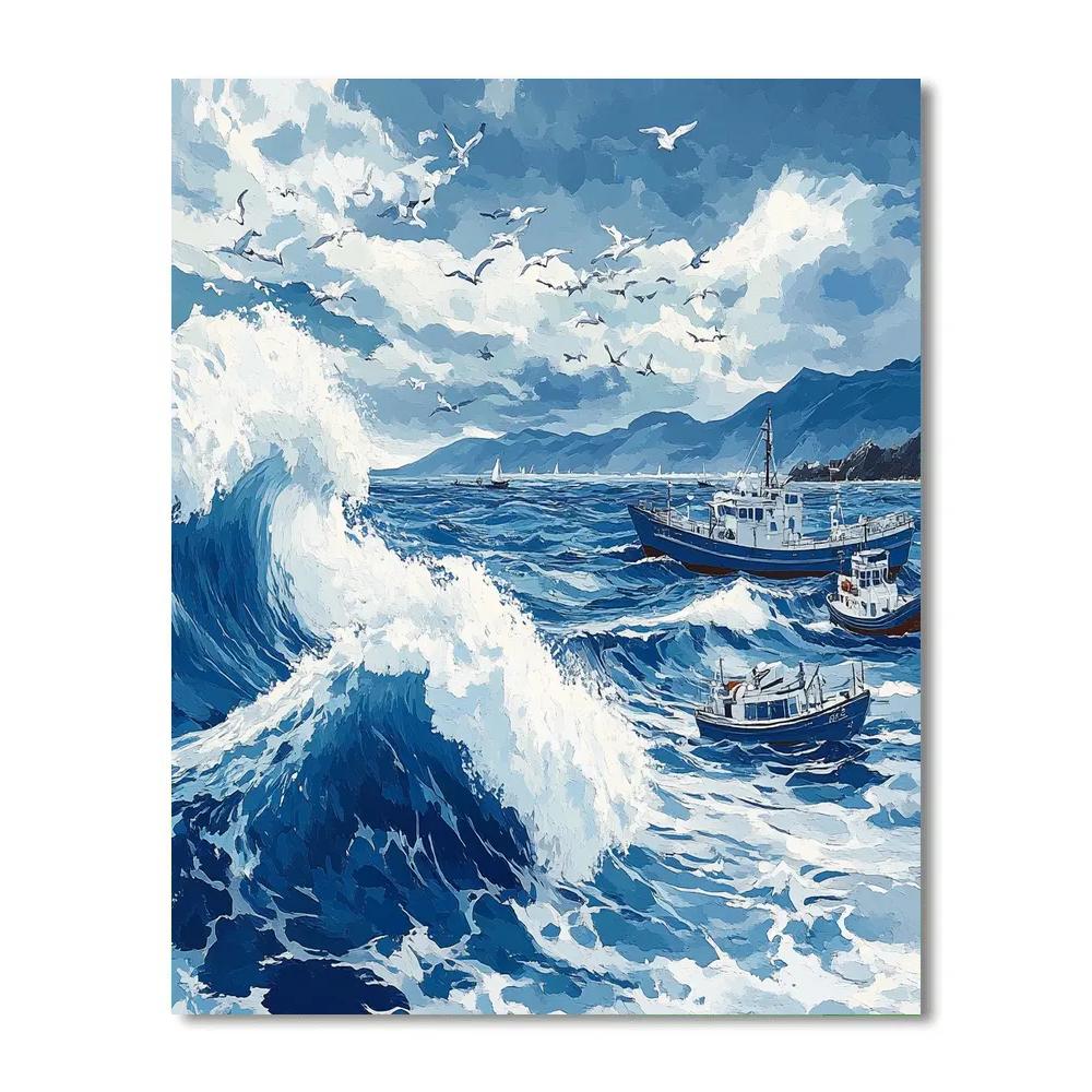 Hokusai Inspired Stormy Coast paint by number