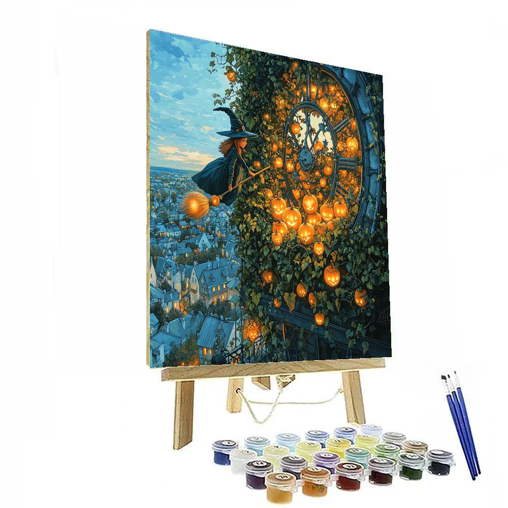 Clocktower Garden With Spooky Pumpkins In Bloom Number painting