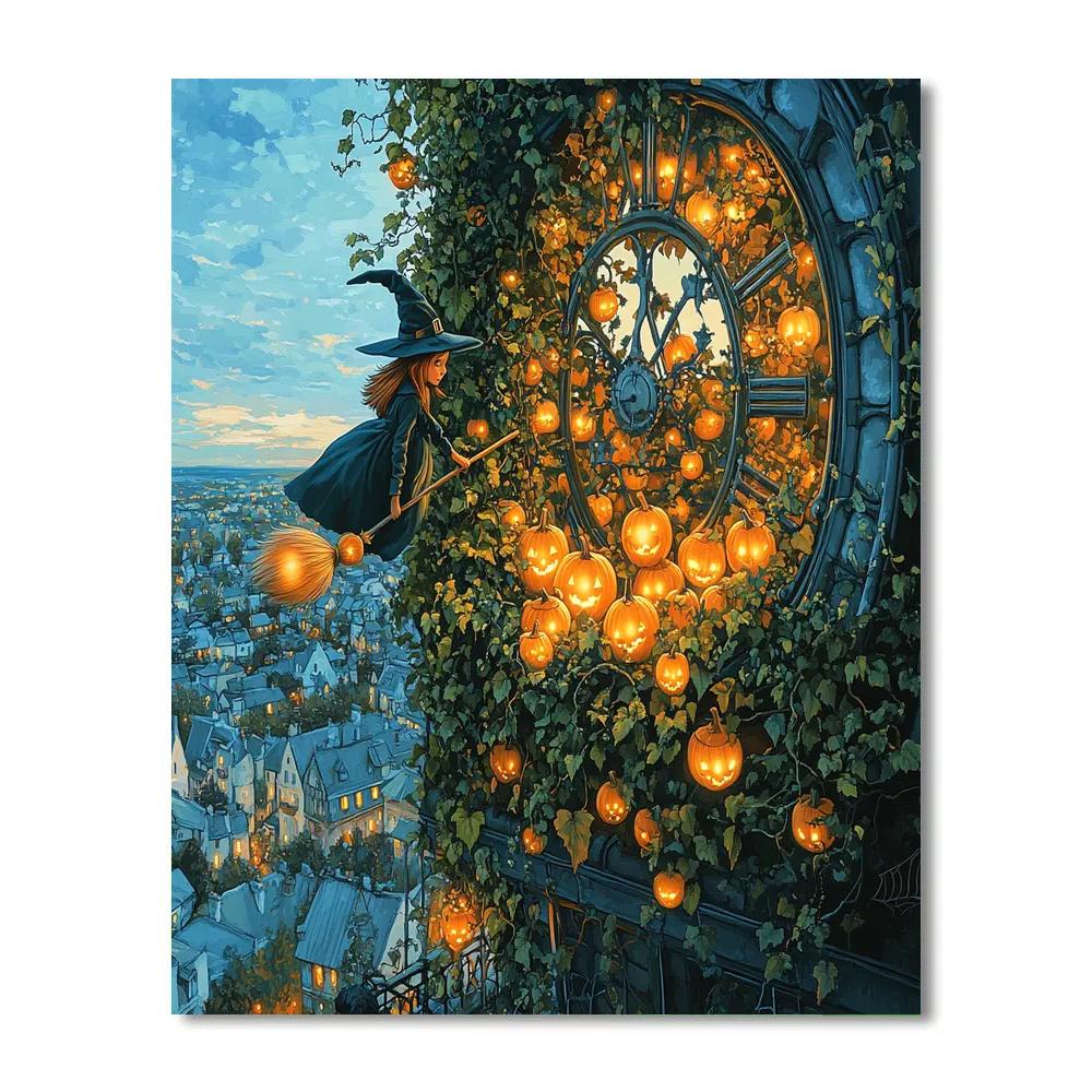 Clocktower Garden With Spooky Pumpkins In Bloom Number painting
