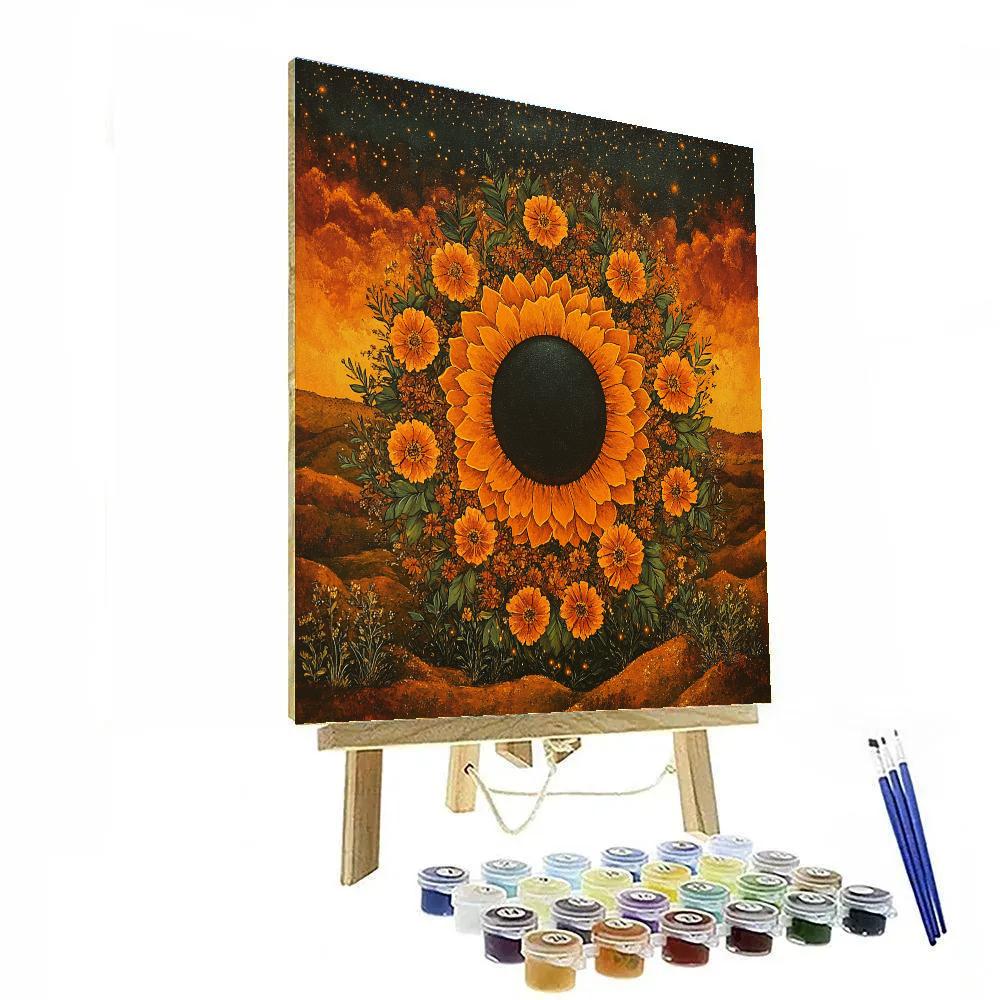 Frida Kahlo Inspired Marigold Solar Eclipse paint by color