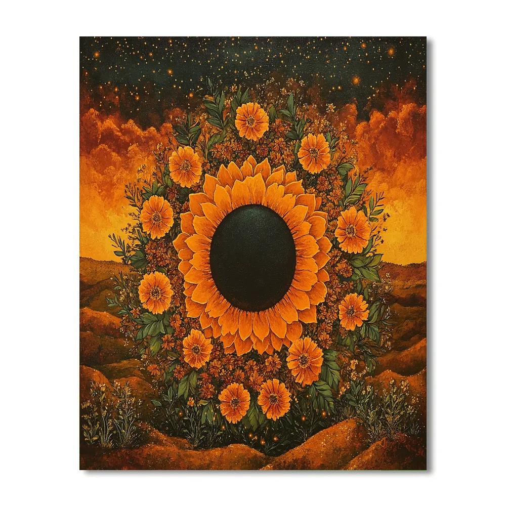 Frida Kahlo Inspired Marigold Solar Eclipse paint by color