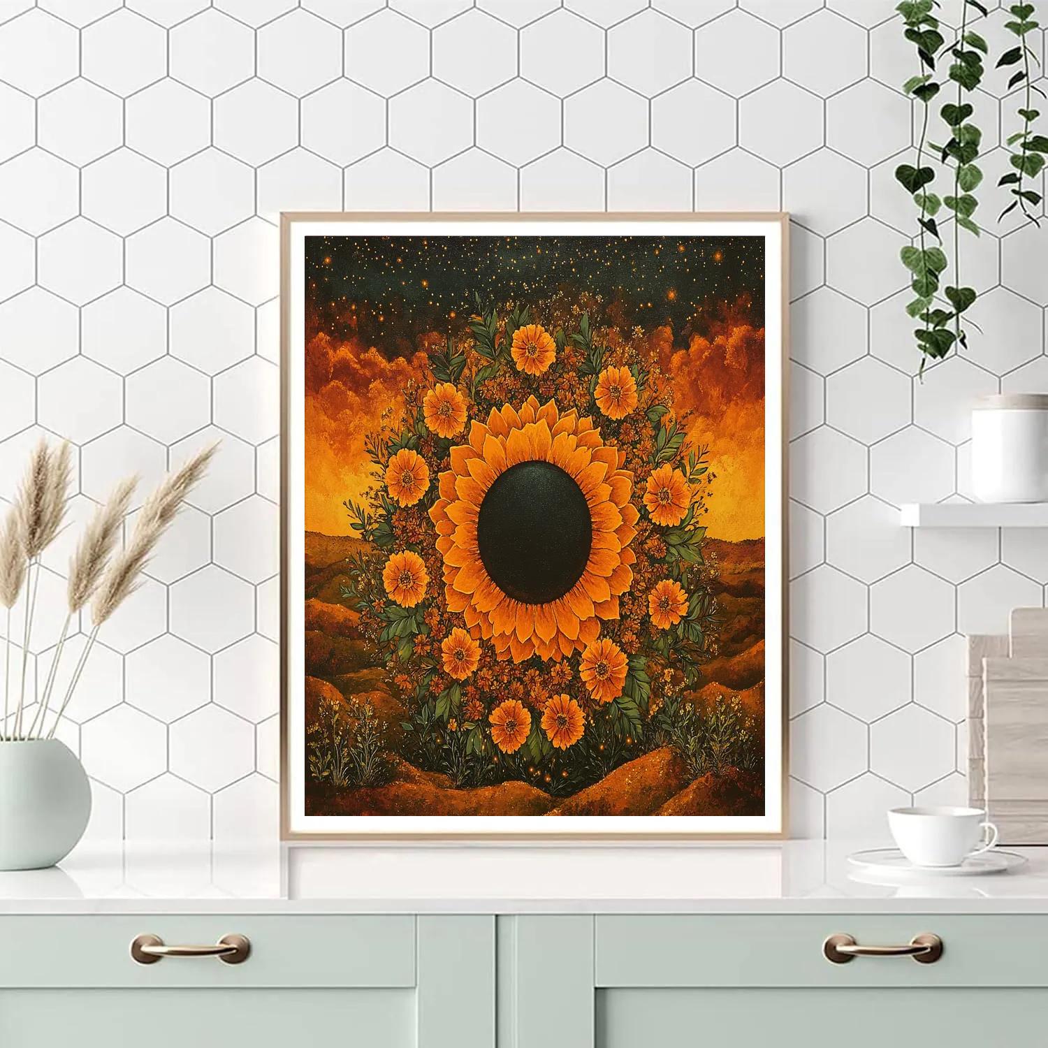 Frida Kahlo Inspired Marigold Solar Eclipse paint by color