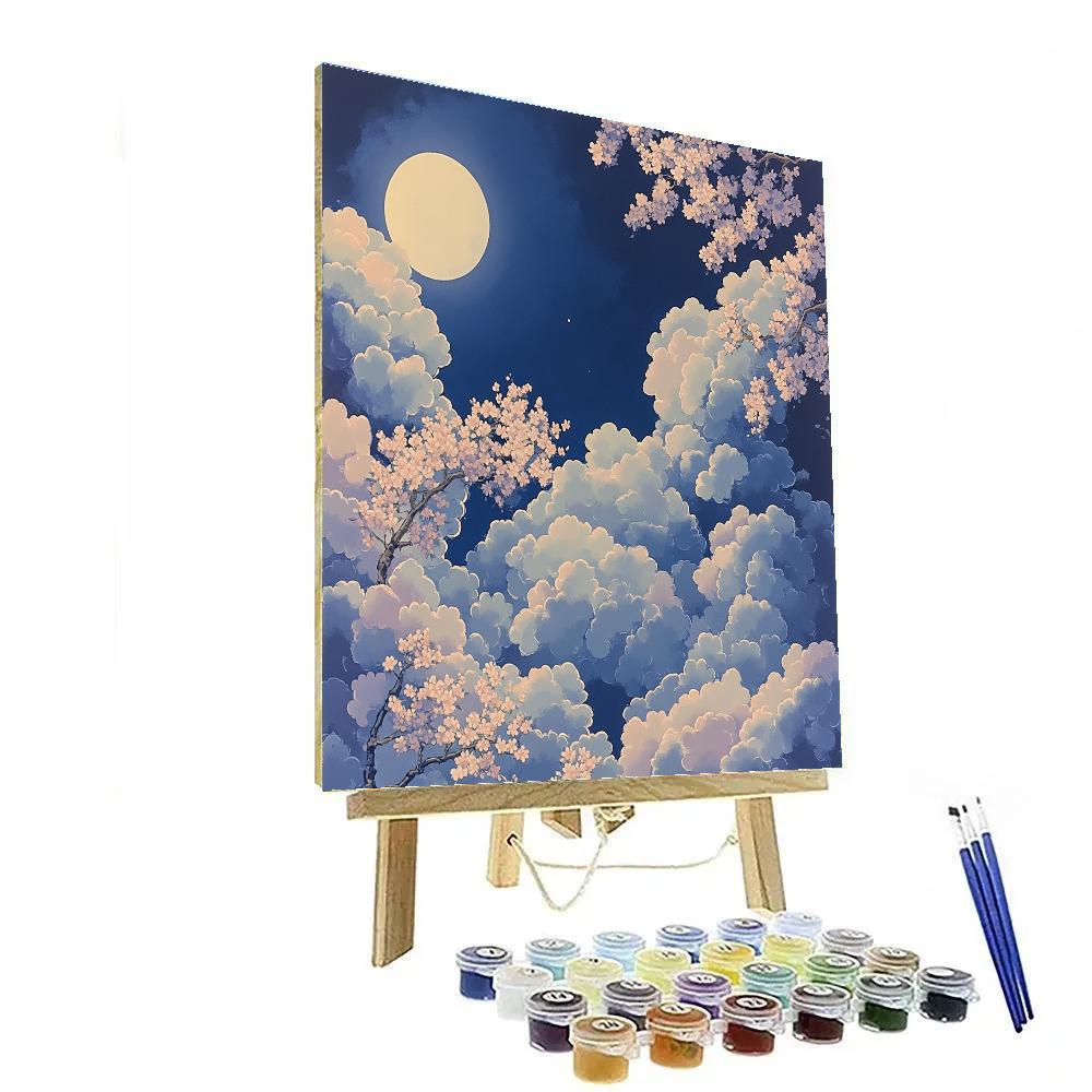 Hiroshige Inspired Moonlit Cherry Clouds Painting by numbers kit