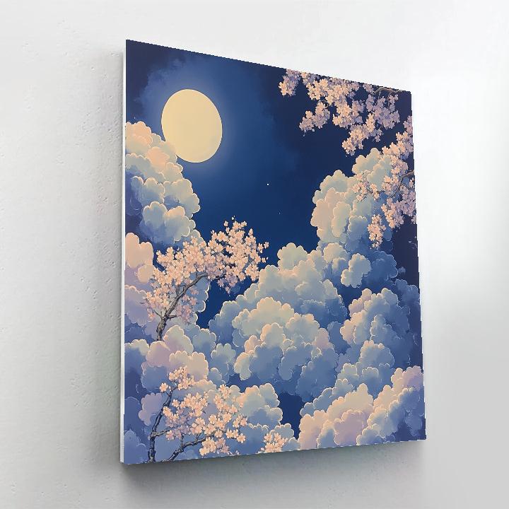 Hiroshige Inspired Moonlit Cherry Clouds Painting by numbers kit