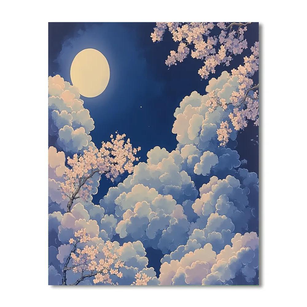 Hiroshige Inspired Moonlit Cherry Clouds Painting by numbers kit