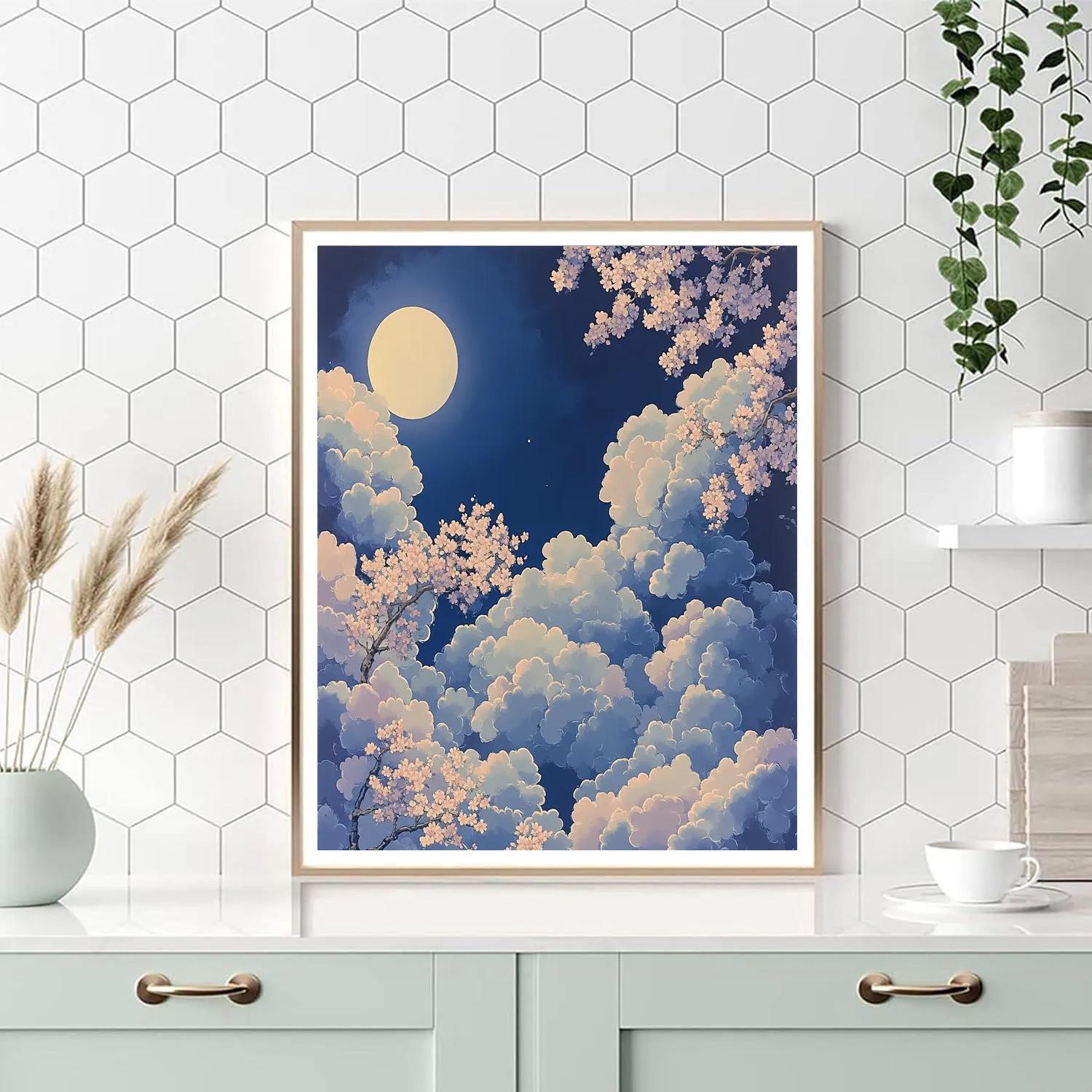 Hiroshige Inspired Moonlit Cherry Clouds Painting by numbers kit