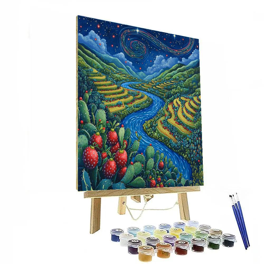 Frida Kahlo Inspired River Of Stars In Nopal Valley paint by color