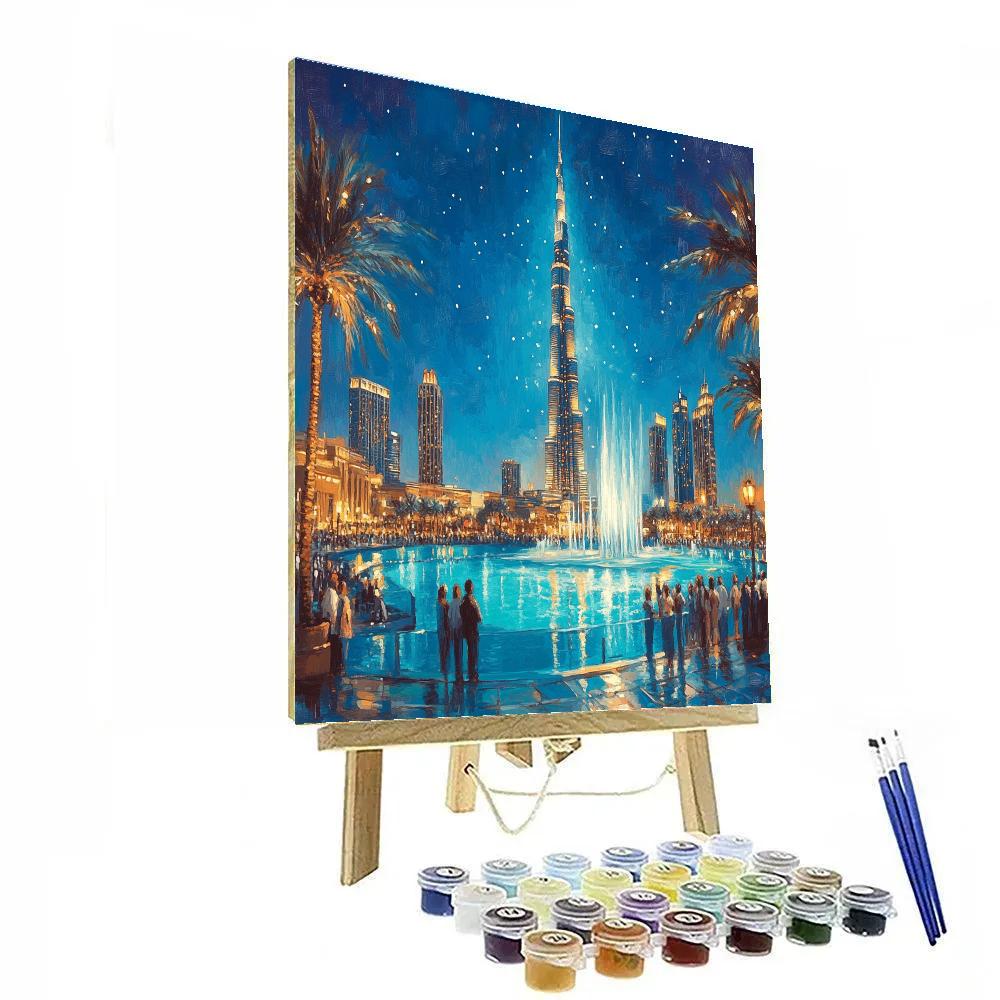 Burj Khalifa Lake Promenade Dubai United Arab Emirates paint by number
