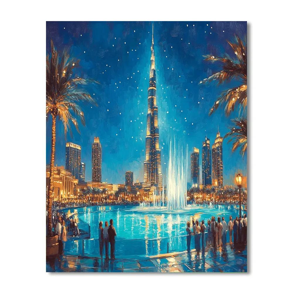 Burj Khalifa Lake Promenade Dubai United Arab Emirates paint by number