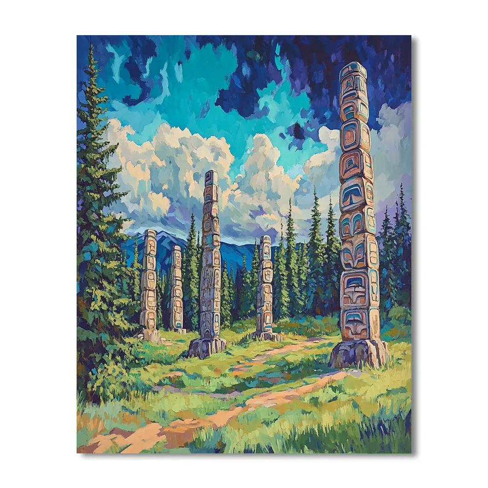 Emily Carr Inspired Totem Grove Under Turquoise Sky DIY paint by numbers