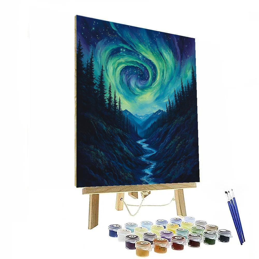 Edvard Munch Inspired Aurora Shuddering Over Pine Abyss paint by number