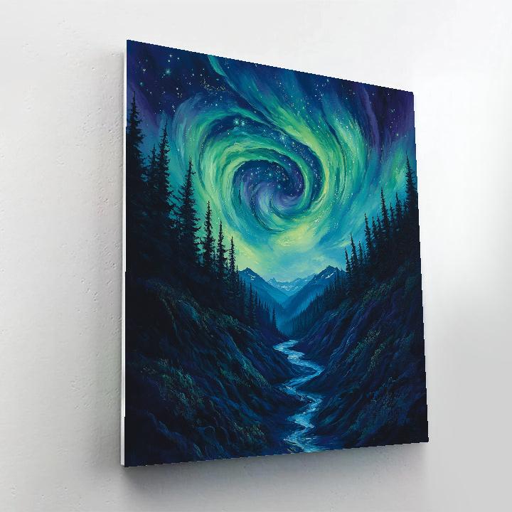 Edvard Munch Inspired Aurora Shuddering Over Pine Abyss paint by number