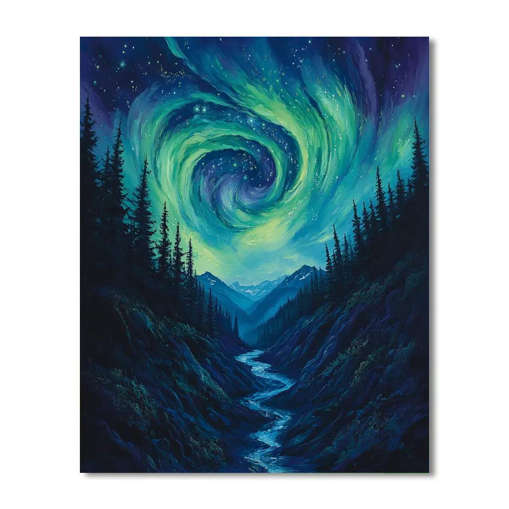 Edvard Munch Inspired Aurora Shuddering Over Pine Abyss paint by number