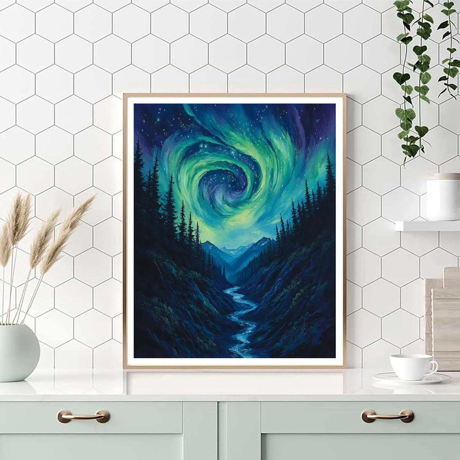 Edvard Munch Inspired Aurora Shuddering Over Pine Abyss paint by number