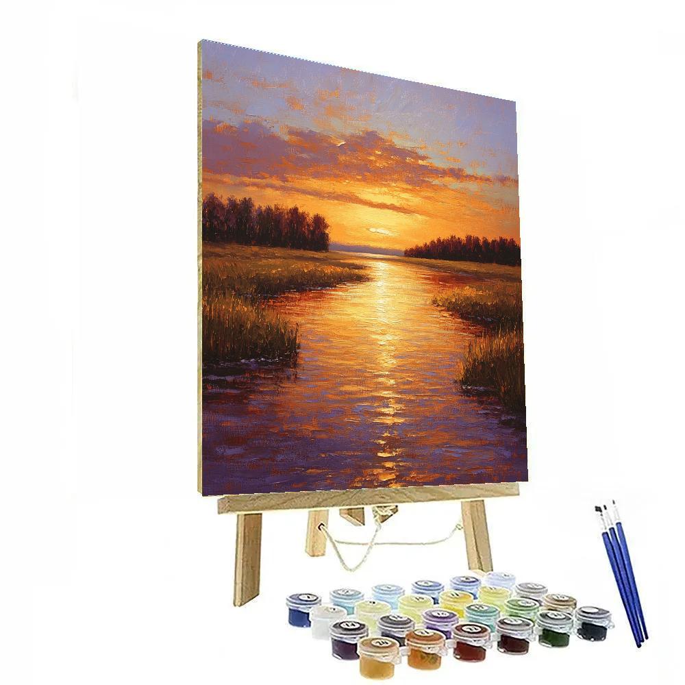 Claude Monet Inspired Sunset Ripples On Country River Number painting