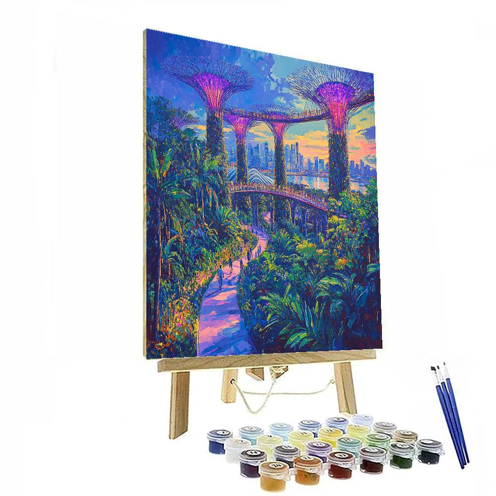 Gardens By The Bay Supertree Dusk Singapore paint by numbers