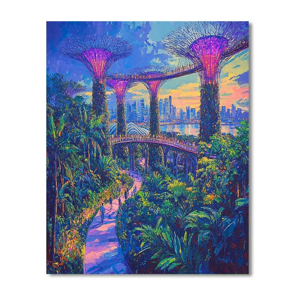 Gardens By The Bay Supertree Dusk Singapore paint by numbers