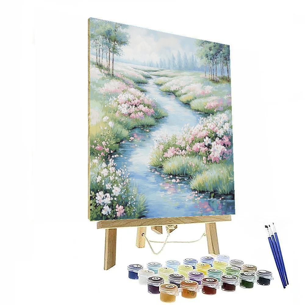 Claude Monet Inspired Spring Blossoms Beside Stream DIY paint by numbers