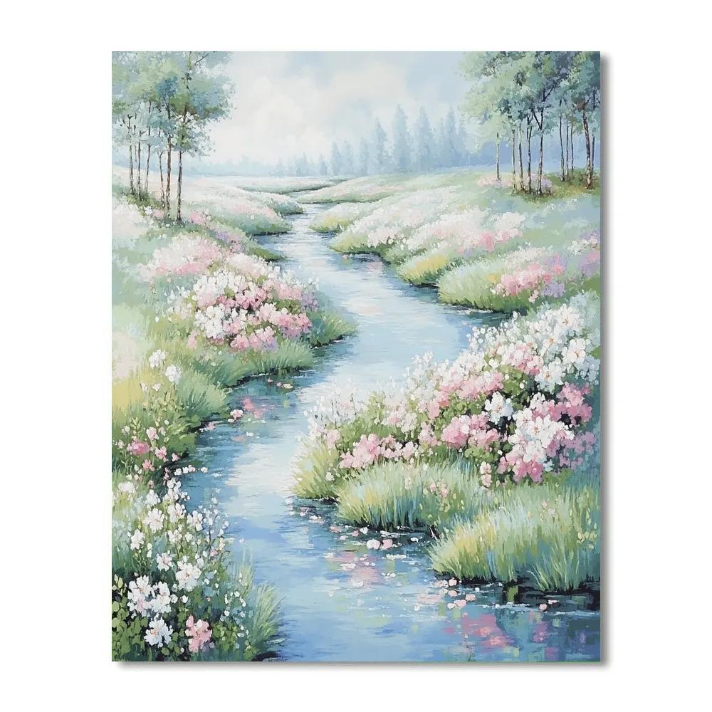 Claude Monet Inspired Spring Blossoms Beside Stream DIY paint by numbers