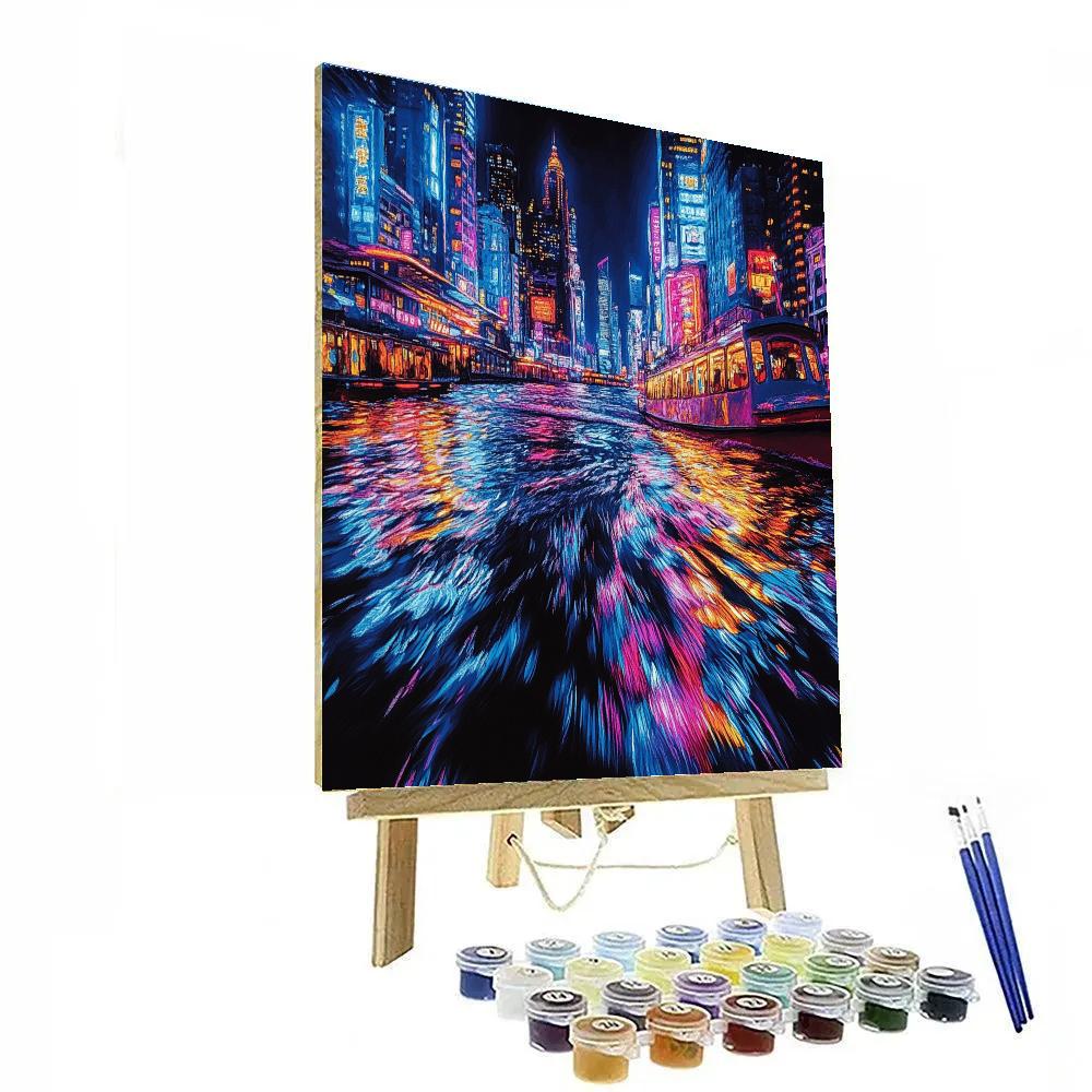 The Bund Night Ferry View Shanghai China paint by color