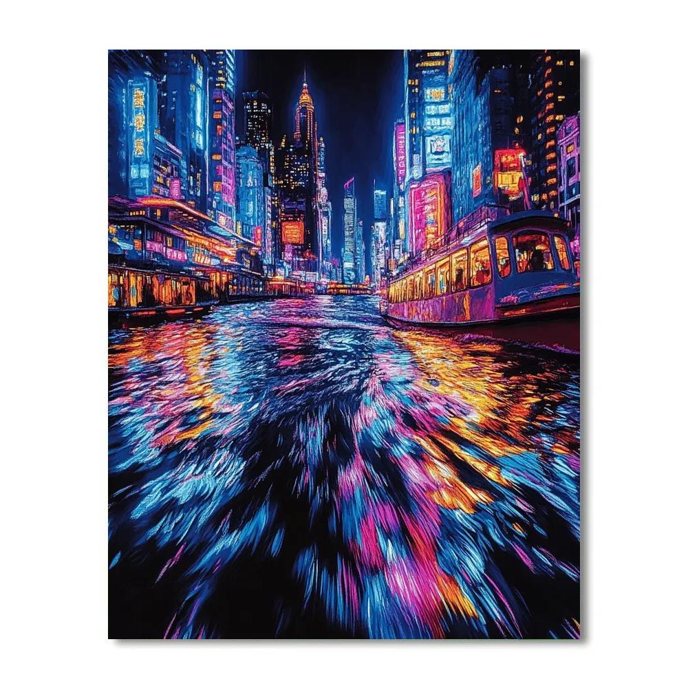The Bund Night Ferry View Shanghai China paint by color