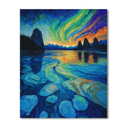 Frederick Varley Inspired Aurora Over Silent Shield Lake Paint by numbers kits