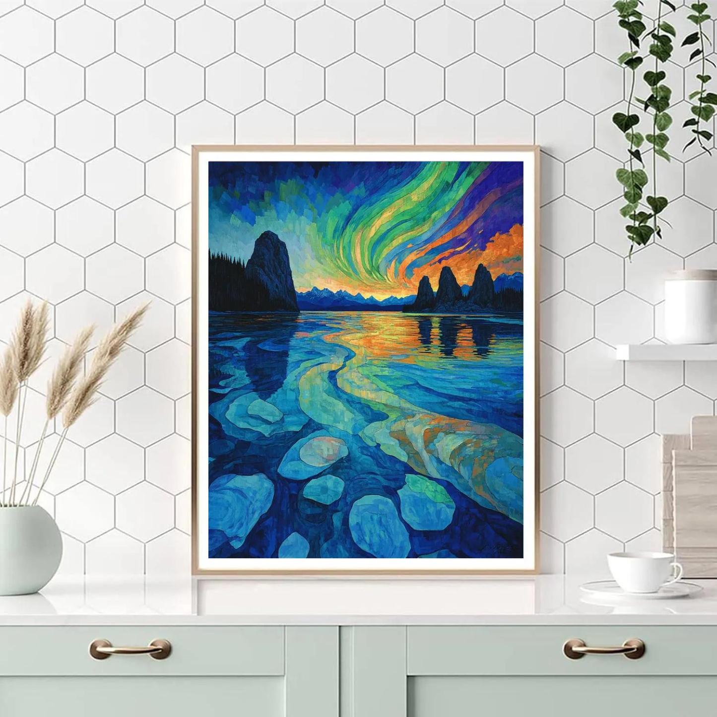 Frederick Varley Inspired Aurora Over Silent Shield Lake Paint by numbers kits