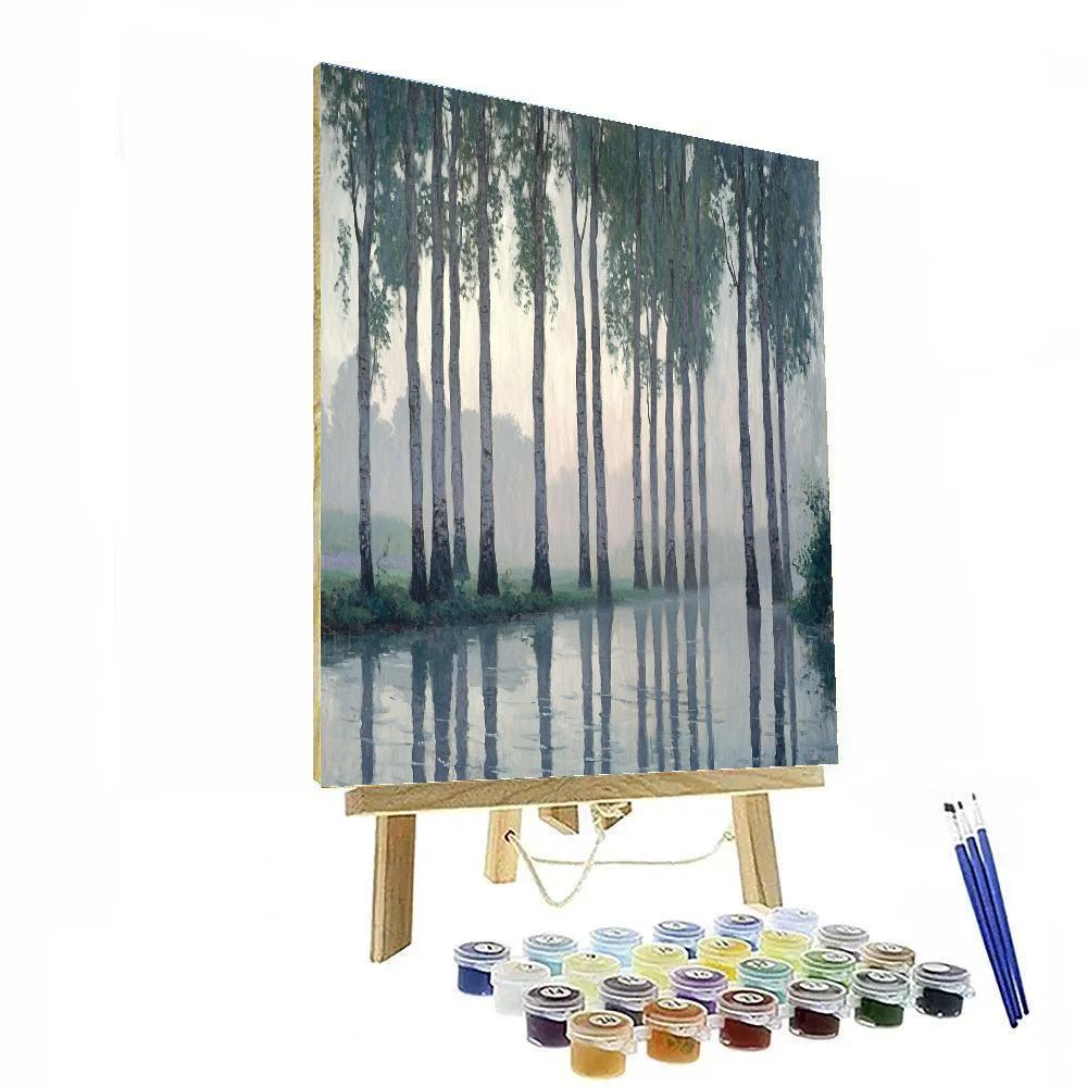 Claude Monet Inspired Silver Fog On Riverbank Poplars Numbered painting kits