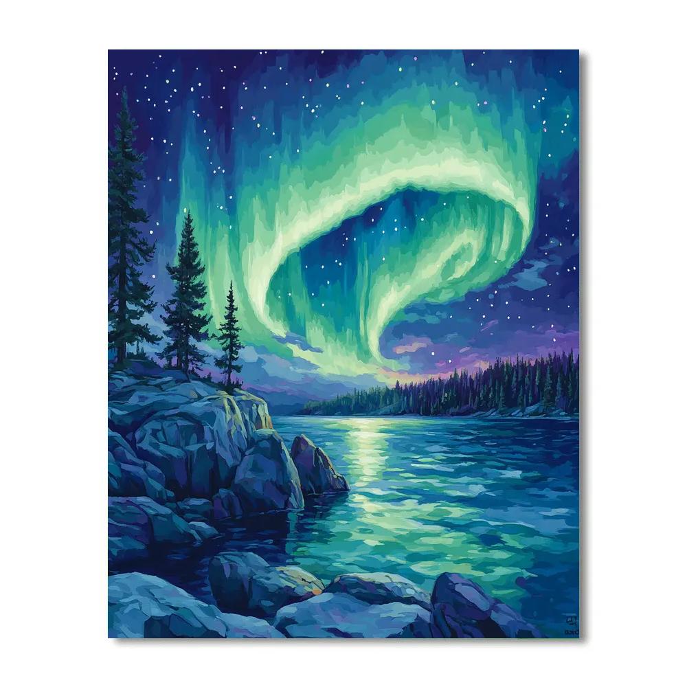 Franklin Carmichael Inspired Aurora Over Granite Headland paint by number