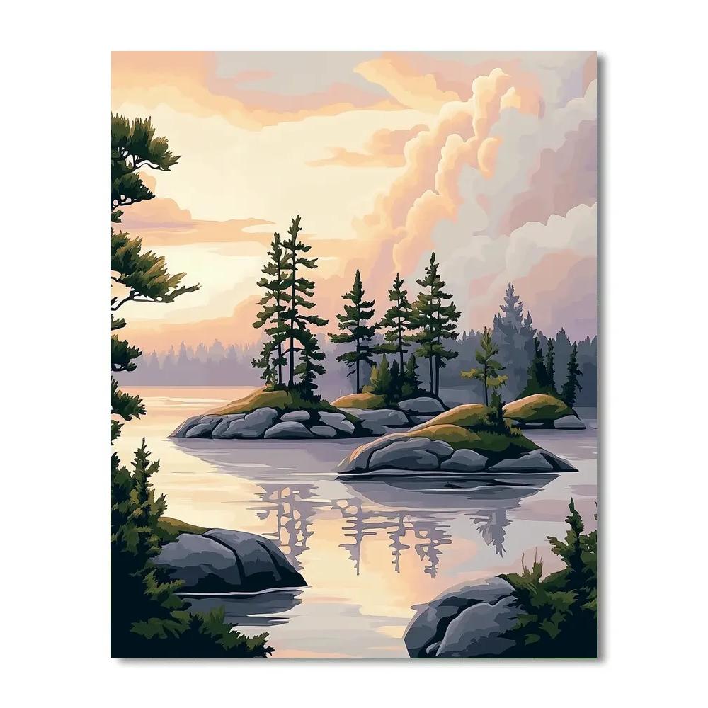 Franklin Carmichael Inspired Misty Pine Islands At Dawn Paint by numbers art
