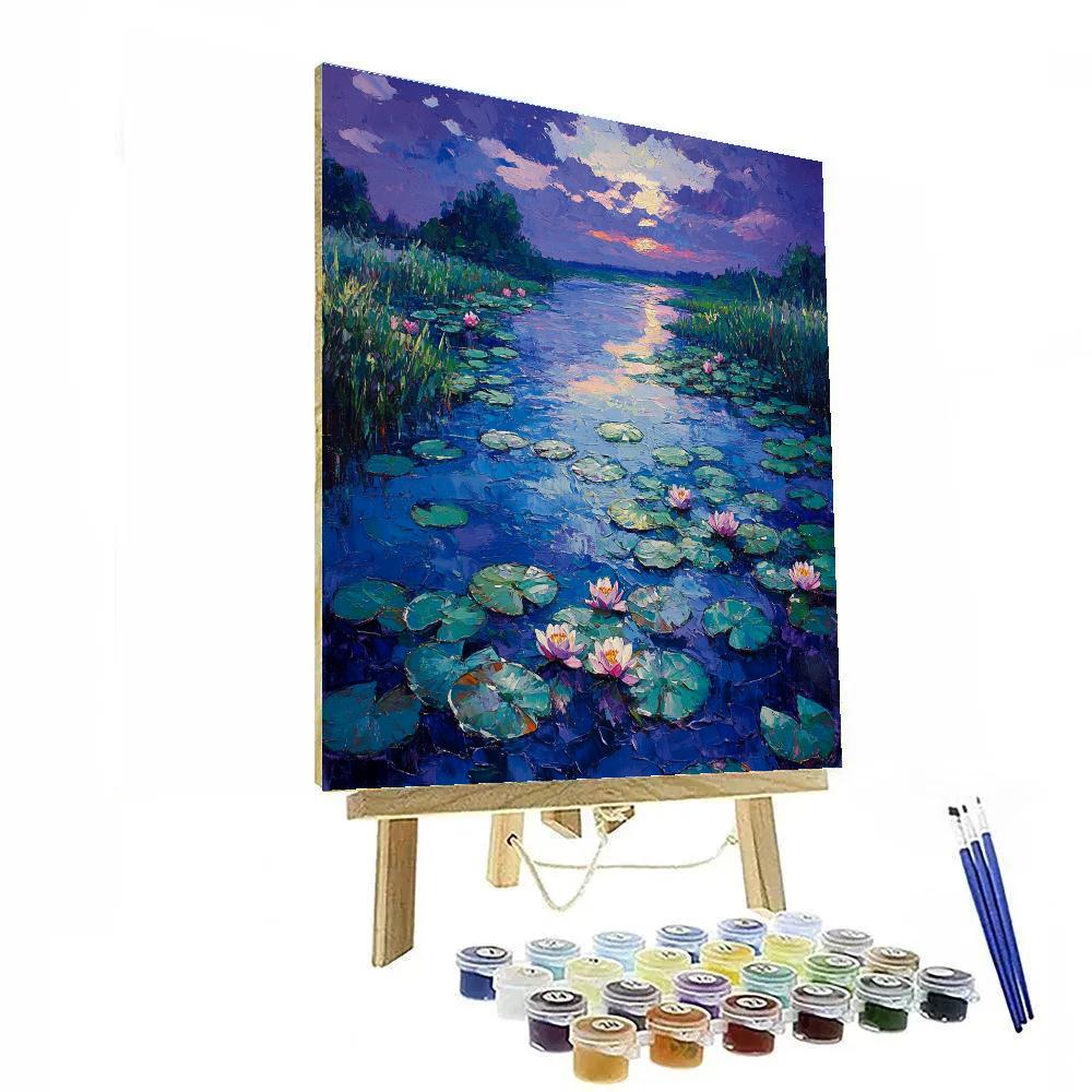 Claude Monet Inspired Evening Lilies Under Violet Sky Number painting