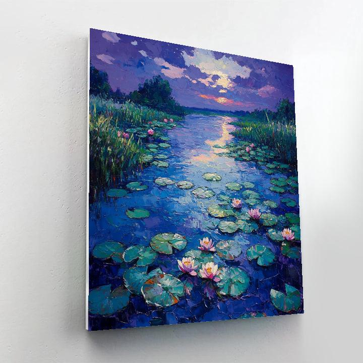 Claude Monet Inspired Evening Lilies Under Violet Sky Number painting