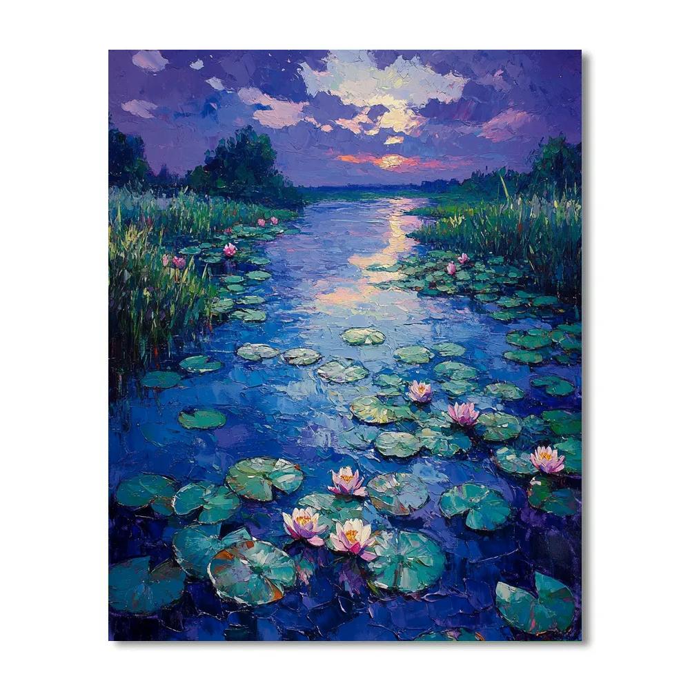 Claude Monet Inspired Evening Lilies Under Violet Sky Number painting