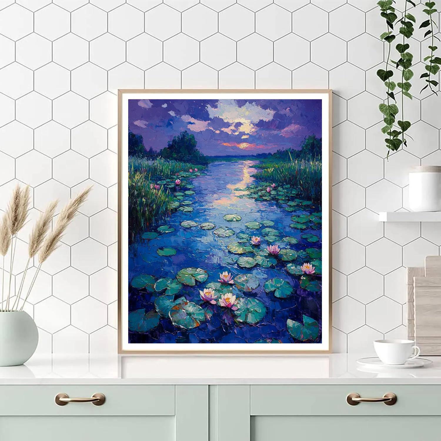 Claude Monet Inspired Evening Lilies Under Violet Sky Number painting