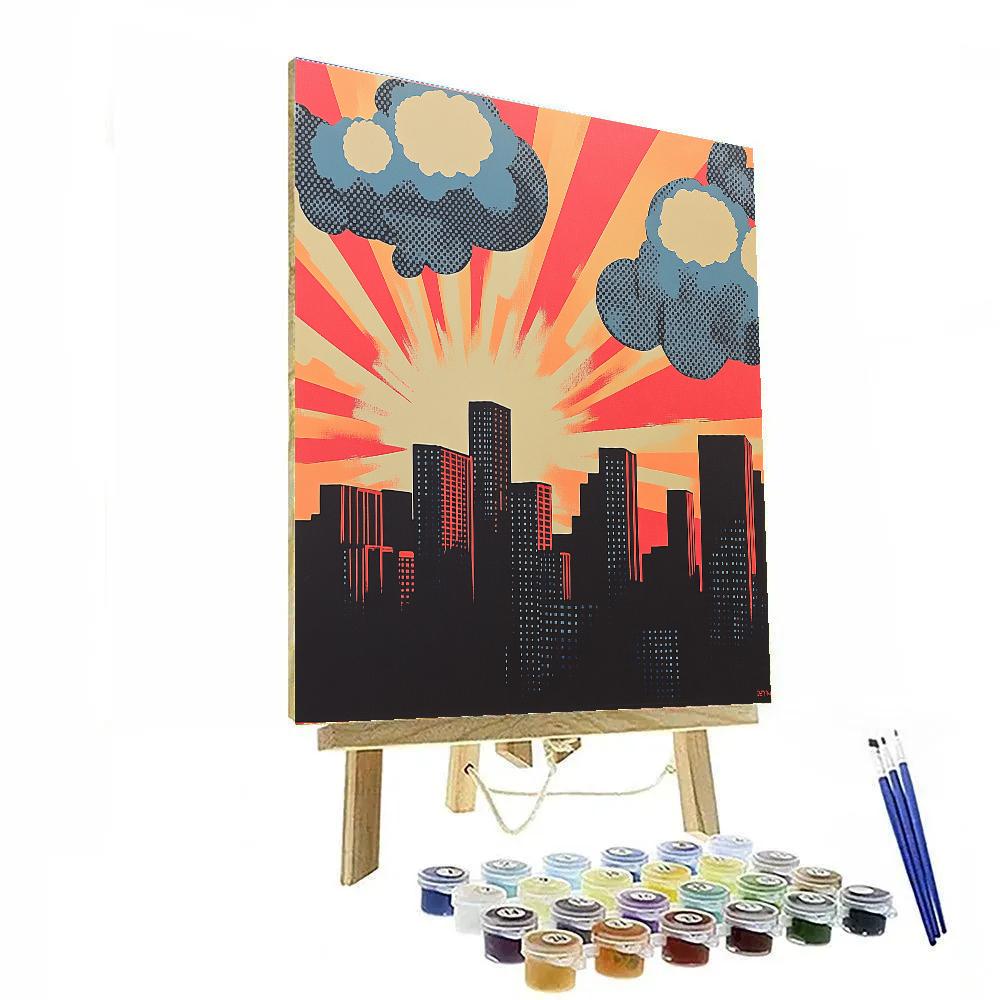 Roy Lichtenstein Inspired Comic Skyline paint by color