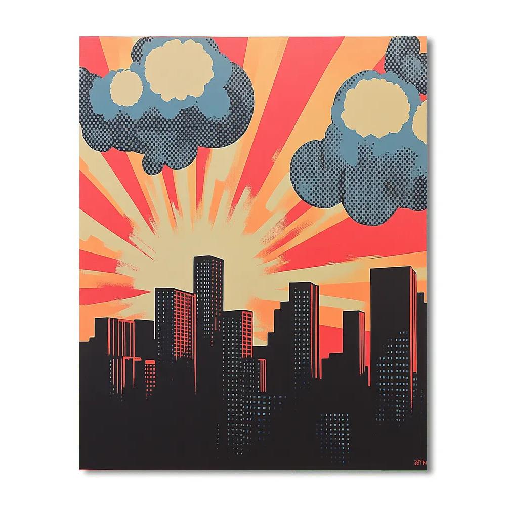 Roy Lichtenstein Inspired Comic Skyline paint by color