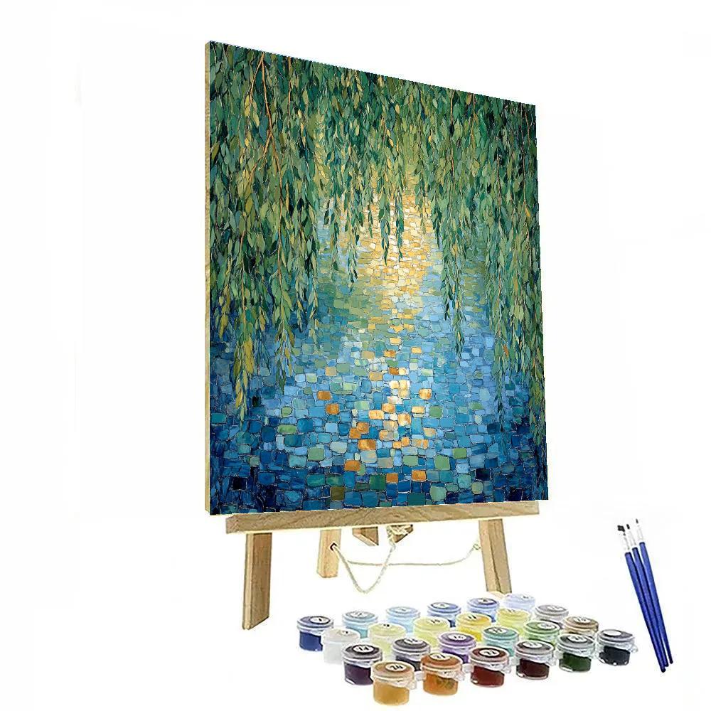 Claude Monet Inspired Reflections Beneath Willow Branches Number painting