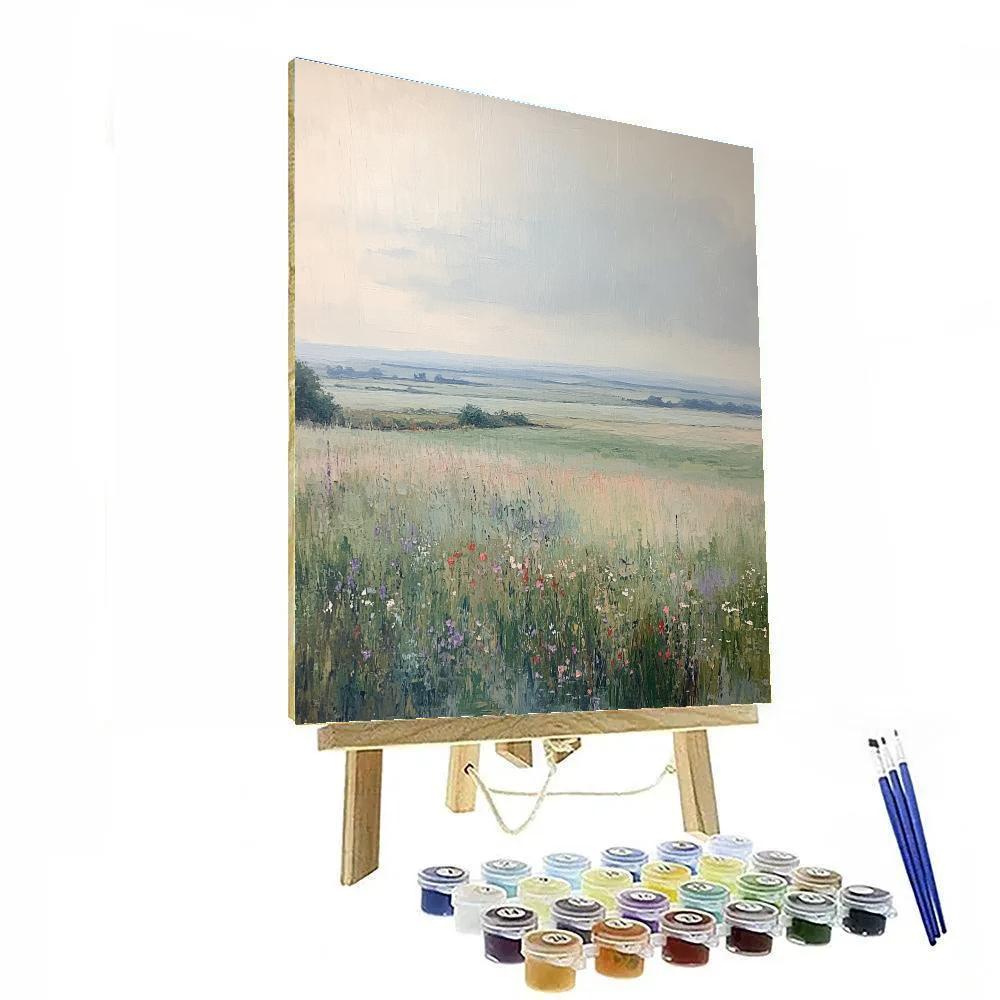 Claude Monet Inspired Soft Rain Over Village Fields paint by color