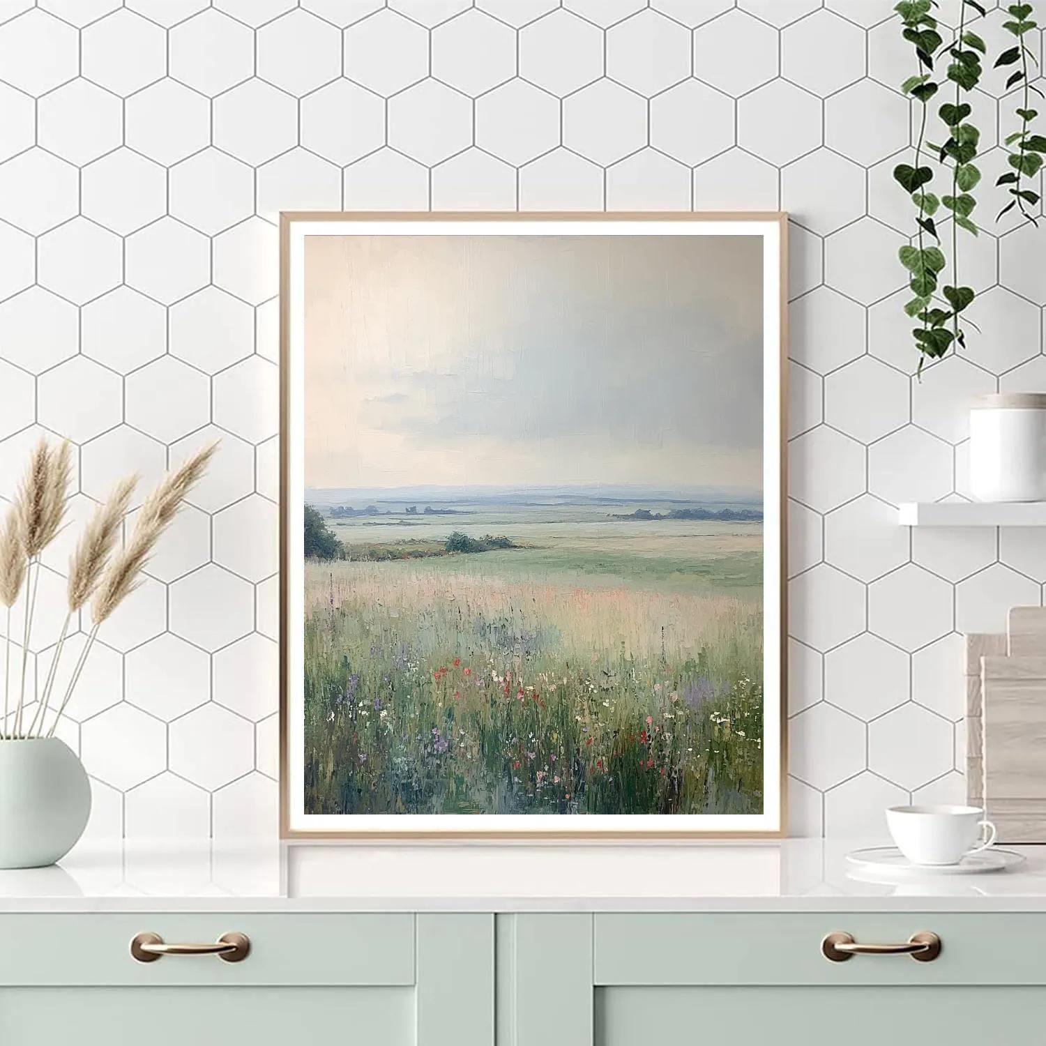 Claude Monet Inspired Soft Rain Over Village Fields paint by color