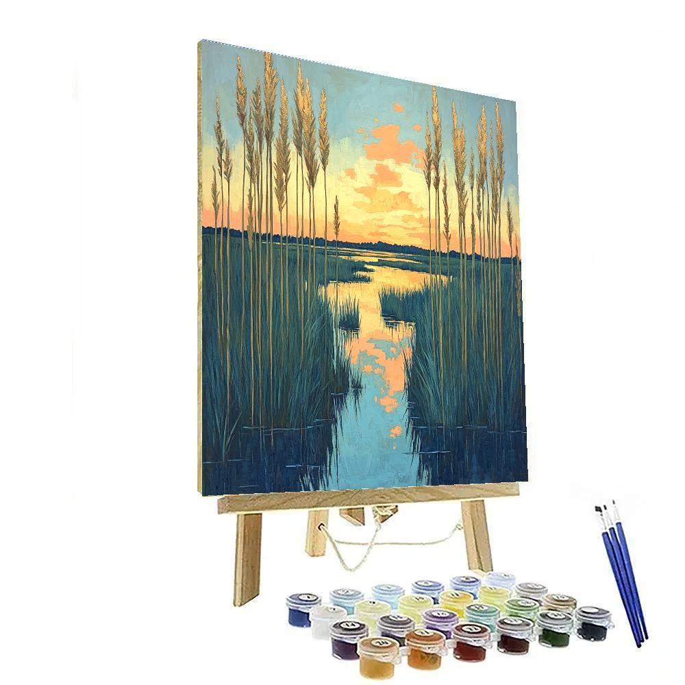 Claude Monet Inspired Sunrise Over Marsh Reeds paint by numbers