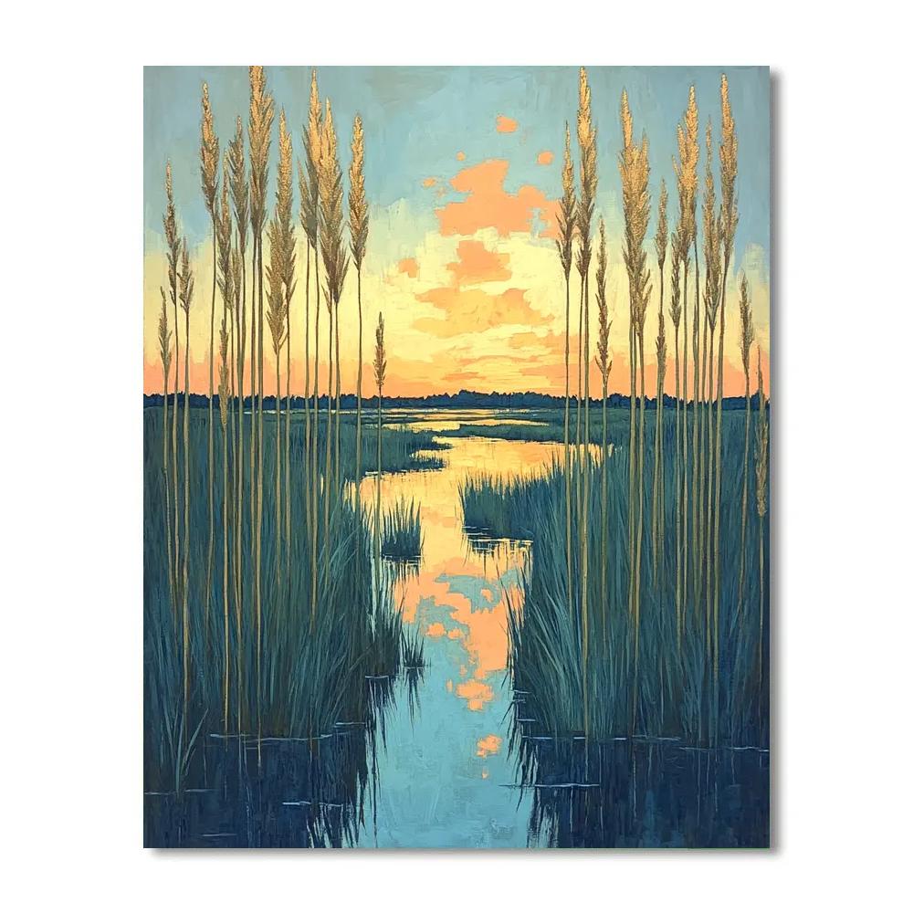 Claude Monet Inspired Sunrise Over Marsh Reeds paint by numbers