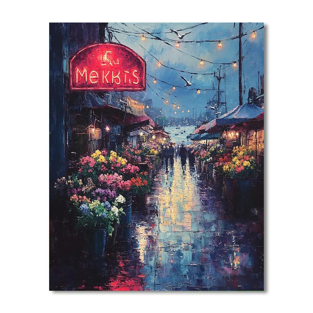 Pike Place Market Neon Seattle United States DIY paint by numbers