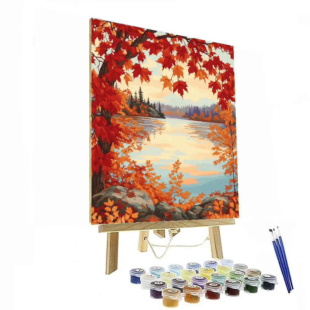 A.Y. Jackson Inspired Maple Flame Over Autumn Lake Painting by numbers kit