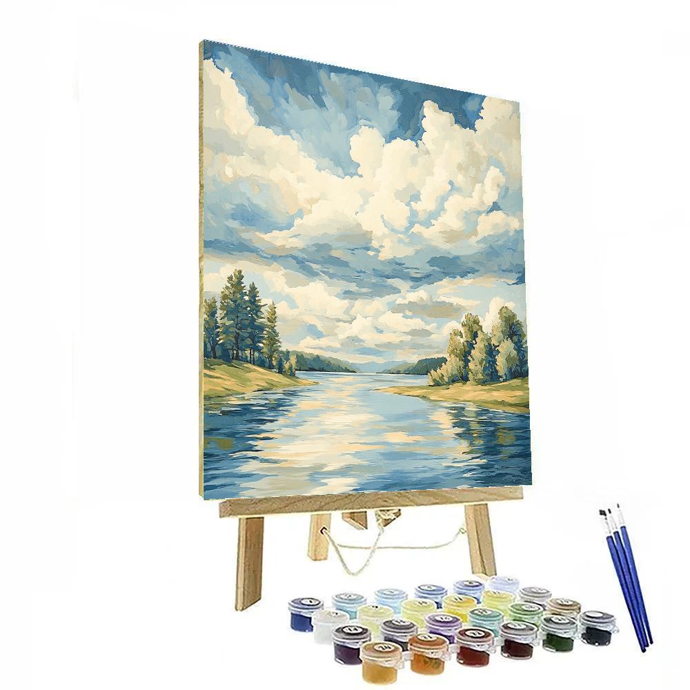 Claude Monet Inspired River Bend Under Summer Clouds paint by numbers